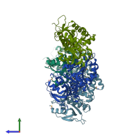 PDB entry 1ps7 coloured by chain, side view.