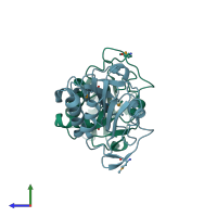 PDB entry 1psq coloured by chain, side view.