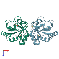 PDB entry 1psq coloured by chain, top view.