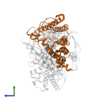 Reaction center protein M chain in PDB entry 1pst, assembly 1, side view.