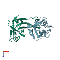 PDB entry 1pt0 coloured by chain, top view.