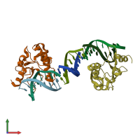 PDB entry 1pt3 coloured by chain, front view.