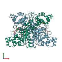 PDB entry 1pt8 coloured by chain, front view.