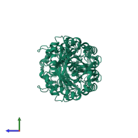 Homo dimeric assembly 1 of PDB entry 1pta coloured by chemically distinct molecules, side view.