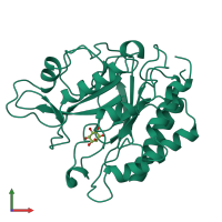 PDB entry 1ptg coloured by chain, front view.