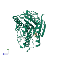 PDB entry 1ptg coloured by chain, side view.