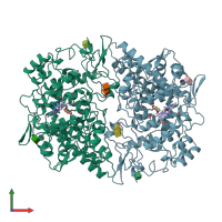 PDB entry 1pth coloured by chain, front view.