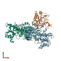 PDB entry 1ptj coloured by chain, front view.