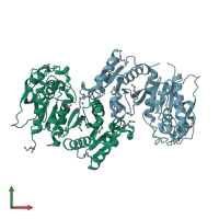 PDB entry 1ptm coloured by chain, front view.