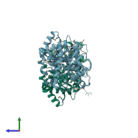 PDB entry 1ptm coloured by chain, side view.