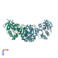 PDB entry 1ptm coloured by chain, top view.