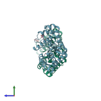 PDB entry 1pu6 coloured by chain, side view.