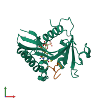 PDB entry 1pu9 coloured by chain, front view.