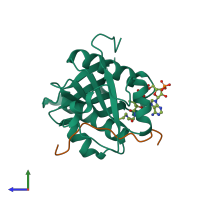 PDB entry 1pu9 coloured by chain, side view.