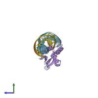 PDB entry 1pue coloured by chain, side view.