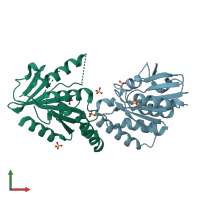 PDB entry 1pui coloured by chain, front view.