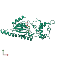 PDB entry 1puj coloured by chain, front view.