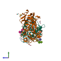 PDB entry 1pum coloured by chain, side view.