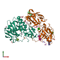 PDB entry 1puu coloured by chain, front view.