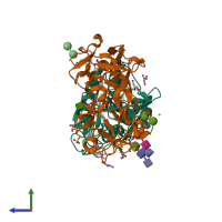 PDB entry 1puu coloured by chain, side view.