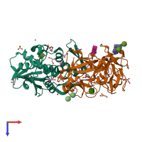 PDB entry 1puu coloured by chain, top view.