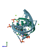 PDB entry 1puy coloured by chain, side view.