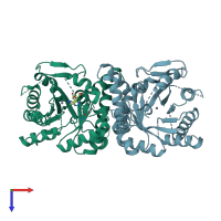 PDB entry 1pv8 coloured by chain, top view.