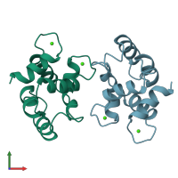 PDB entry 1pva coloured by chain, front view.