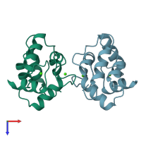 PDB entry 1pva coloured by chain, top view.