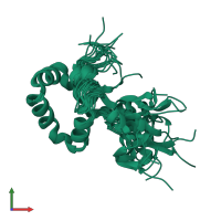 PDB entry 1pve coloured by chain, ensemble of 20 models, front view.