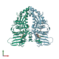 PDB entry 1pvg coloured by chain, front view.