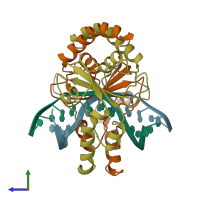 PDB entry 1pvi coloured by chain, side view.