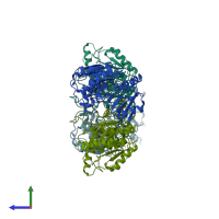 PDB entry 1pvj coloured by chain, side view.