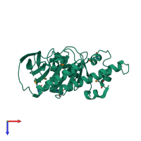 PDB 1pvt coloured by chain and viewed from the top.