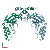 PDB entry 1pvu coloured by chain, front view.