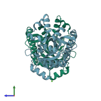 PDB entry 1pvy coloured by chain, side view.