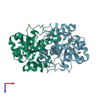 PDB entry 1pvy coloured by chain, top view.