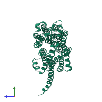 PDB entry 1pw4 coloured by chain, side view.