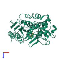 PDB entry 1pwd coloured by chain, top view.