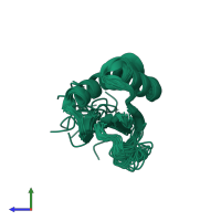 PDB entry 1pwk coloured by chain, ensemble of 20 models, side view.