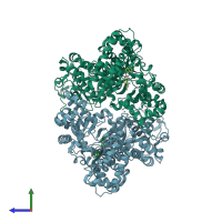 PDB entry 1pwp coloured by chain, side view.