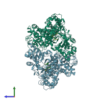 PDB entry 1pwq coloured by chain, side view.