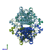 PDB entry 1pwx coloured by chain, side view.