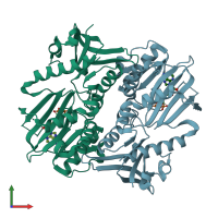 PDB entry 1px2 coloured by chain, front view.