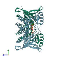 PDB entry 1px2 coloured by chain, side view.
