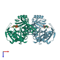 PDB entry 1px2 coloured by chain, top view.