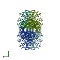 PDB entry 1px3 coloured by chain, side view.