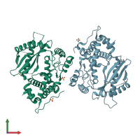 PDB entry 1px5 coloured by chain, front view.