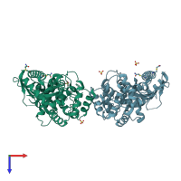 PDB entry 1px5 coloured by chain, top view.