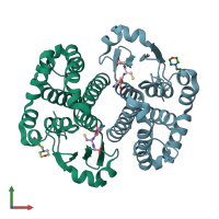PDB entry 1px7 coloured by chain, front view.